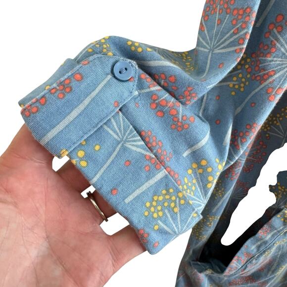 WoolOvers Cotton Modal Blue Floral 3/4 Roll Tab Sleeve Mini T-Shirt Dress Size S - Picture 4 of 7